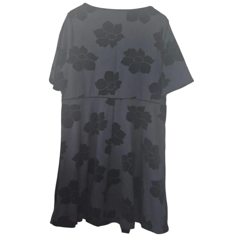 Lands' End Black Floral Fit & Flare Mini Dress 3/4 Sleeves Plus Size 1X - Picture 3 of 5